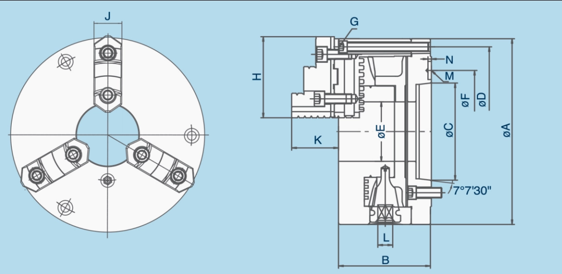 GB 3-Jaw A2 หัวจับแบบเลื่อนชนิดทรงพลัง (แผ่นยึด)